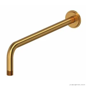 16-Inch Wall-Mounted Shower Arm Kit with Round Escutcheon - Brushed Gold Finish