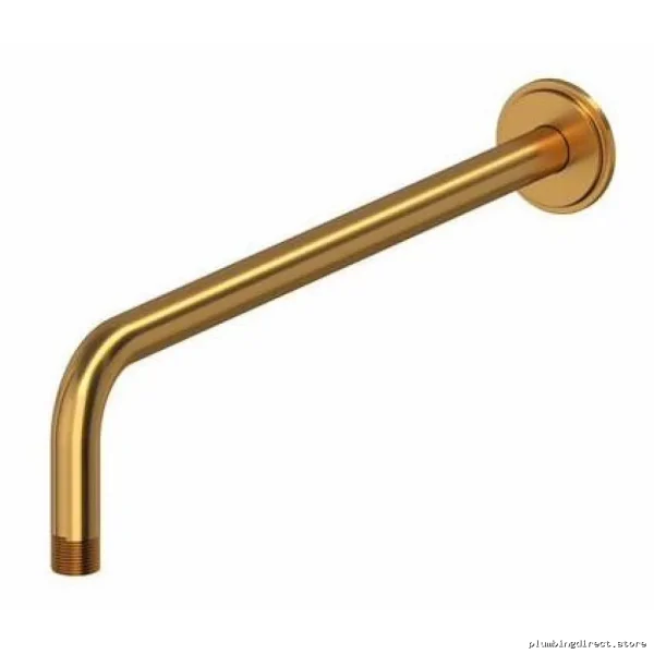 16-Inch Wall-Mounted Shower Arm Kit with Round Escutcheon - Brushed Gold Finish