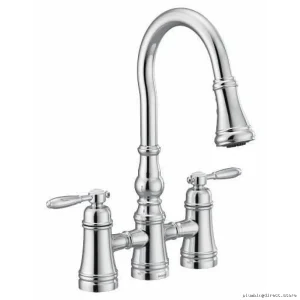 Weymouth Bridge Chrome Faucet with Pulldown + Spray - Moen S73204