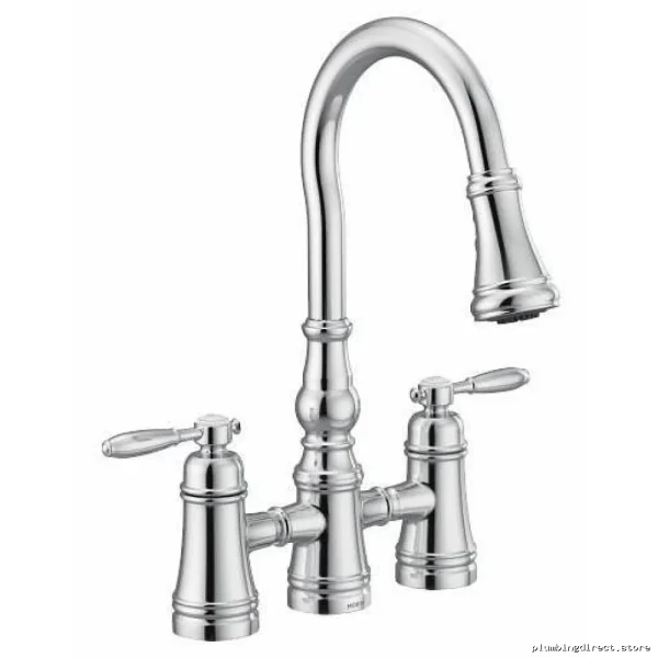 Weymouth Bridge Chrome Faucet with Pulldown + Spray - Moen S73204