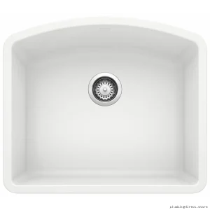 Modern Diamond U 1-Bowl Undermount Silgranit Kitchen Sink in White
