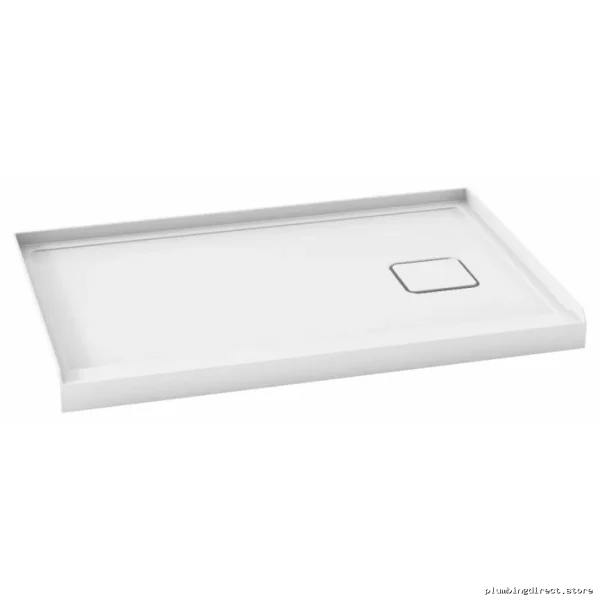 White Acrylic Shower Pan 48x32 - Right Drain, 3-Side Flange - Kover