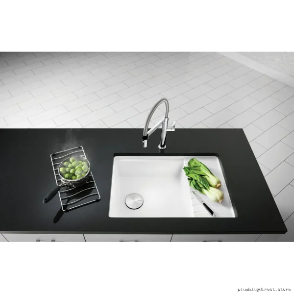 Blanco White Silgranit Single Bowl Sink with Drainboard - Dual Mount Design - Image 2