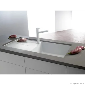 White Single Bowl Drop-in SilGranite Kitchen Sink w/ Drip Tray – Metra X Model #Blanco-...