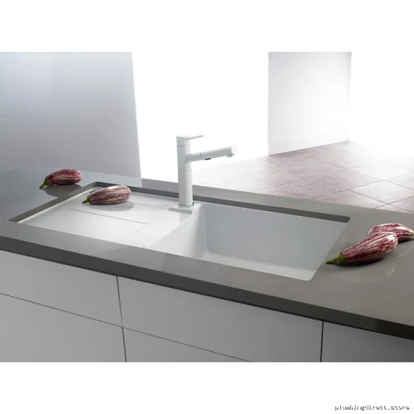 White Single Bowl Drop-in SilGranite Kitchen Sink w/ Drip Tray – Metra X Model #Blanco-...