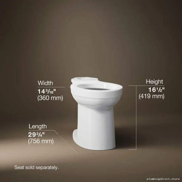 White Tall Elongated Toilet Bowl by Kingston - Kohler 25076-0 - Image 2