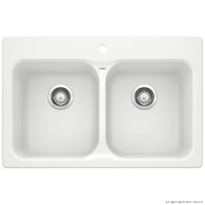 White Two-Bowl Silgranit Drop-In Kitchen Sink - Durable Design