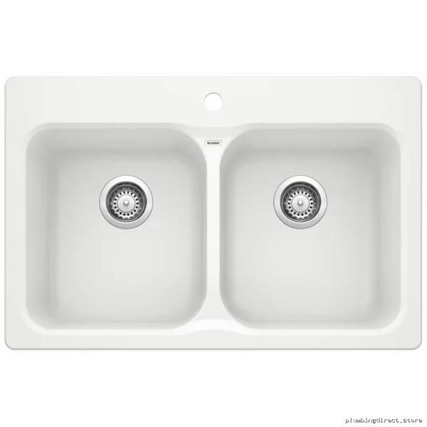 White Two-Bowl Silgranit Drop-In Kitchen Sink - Durable Design