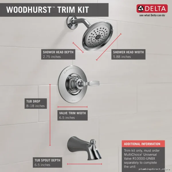 Woodhurst Modern Tub Shower Trim in Chrome - Delta T14432 - Image 3