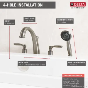 Woodhurst Contemporary Bathroom Roman Tub & Shower Faucet Trim - Durable Stainless Steel T4732-SS Delta