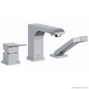 Zendo Chrome 3-Hole Deck Mount Tub Filler with Handshower Trim