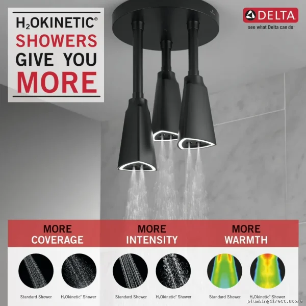 Zura H2Okinetic Pendant Shower Head - Matte Black Water-Saving Fixture - Image 2