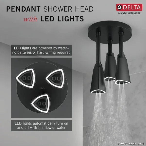 Zura H2Okinetic Pendant Shower Head - Matte Black Water-Saving Fixture - Image 3