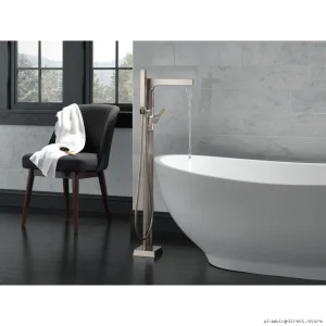 Zura Standalone Tub Floor Mount Filler System with Hand Shower - Stainless T4774-SSFL Delta
