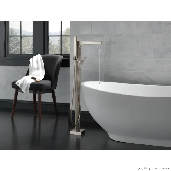 Zura Standalone Tub Floor Mount Filler System with Hand Shower - Stainless T4774-SSFL Delta