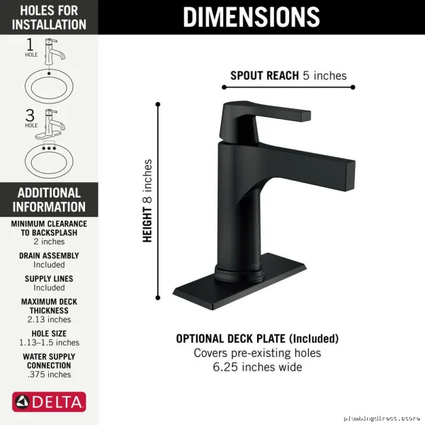 Zura Single Hole Bathroom Faucet - Touch-Activated Matte Black 574T-BL-DST - Image 3
